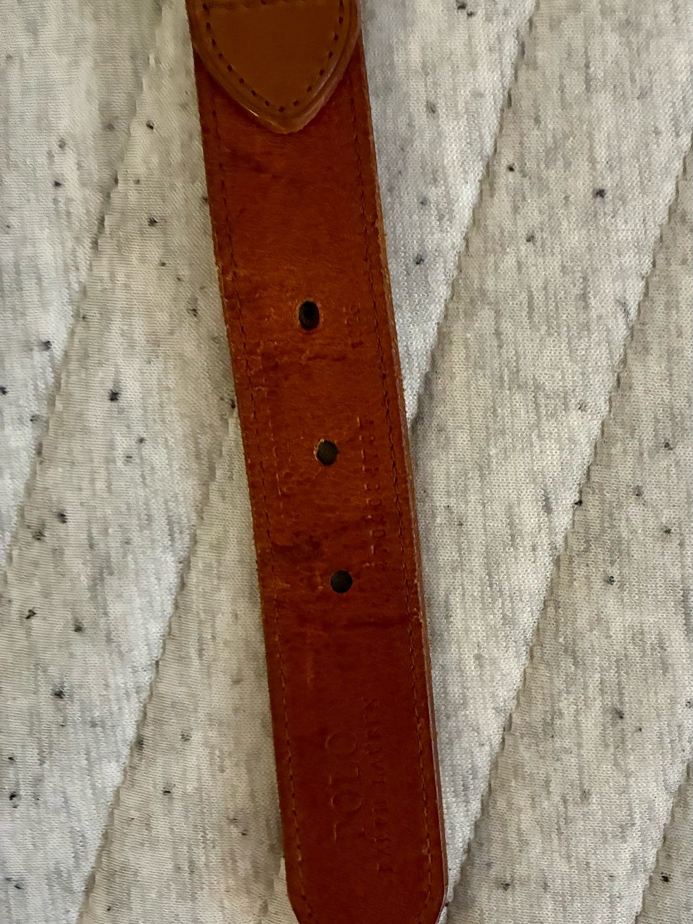 Polo by Ralph Lauren Navy Fabric and Tan Leather Belt with Brass Buckle - Picture 3 of 5